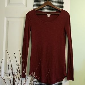 Maroon/Red Heather Ribbed Long Sleeve Shirt